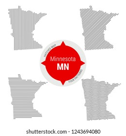 Hatched Pattern Vector Map of Minnesota. Stylized Simple Silhouette of Minnesota. Four Different Patterns. Illustration Isolated on White Background.