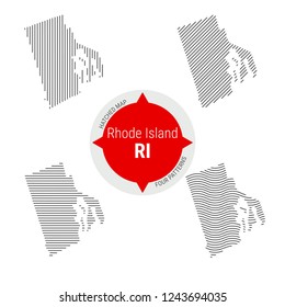 Hatched Pattern Vector Map of Rhode Island. Stylized Simple Silhouette of Rhode Island. Four Different Patterns. Illustration Isolated on White Background.