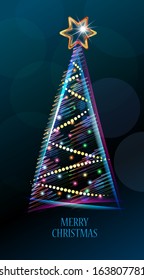 hatched shining christmas tree with  stylized star above
