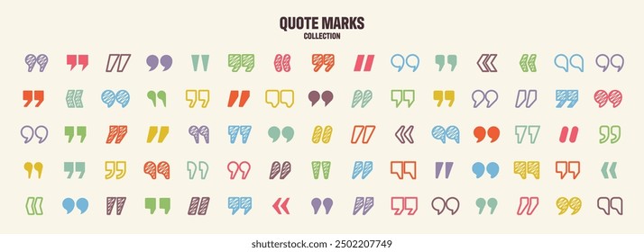 Hatched text quotation marks. Hand drawn quotes icon. Typographic speech mark symbol. Vector illustration. Message or comment. Vector illustration