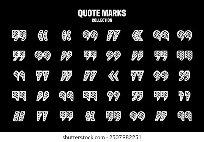 Hatched text quotation marks. Hand drawn quotes icon. Typographic speech mark symbol. Vector illustration. Message or comment. Vector illustration