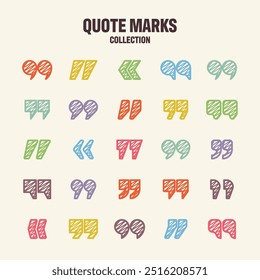 Hatched text quotation marks. Hand drawn quotes icon. Typographic speech mark symbol. Vector illustration. Message or comment. Vector illustration