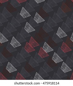 Hatched trapezoids diagonal random on brown.Hand drawn with ink and marker brush seamless background.