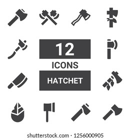 hatchet icon set. Collection of 12 filled hatchet icons included Ax, Axe, Hand axe, Cleaver