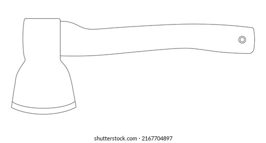 Hatchet isolated outline vector on white background. This cutting tool is used to cut and split wood, and a hammerhead on the other side.