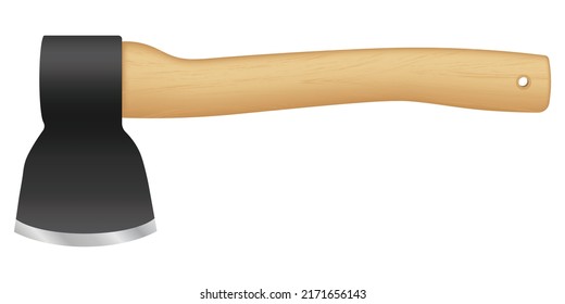 Hatchet isolated vector on white background. This cutting tool is used to cut and split wood, and a hammerhead on the other side.