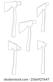 Hatchet Line Art Vector Illustration on White Background. Intricate Design for Outdoor Work, Carpentry, and Tool Kits