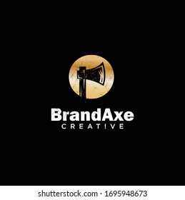 Hatchet Logo Luxury Gold Design Vector Template . Axe Logo Luxury Golden Design Illustration .