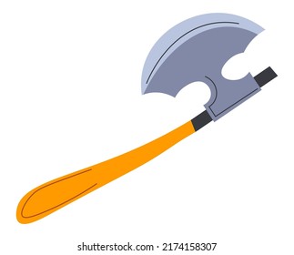 Hatchet or small ax, isolated ancient weapon for battles and war combats. Woodcutter instrument for wood work, carpenter tool with sharp razor. Carpentry and rural routine. Vector in flat style