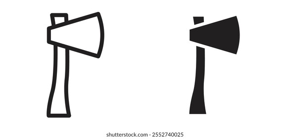 Conjunto de iconos de Vector Hatchet negro relleno y estilo delineado.