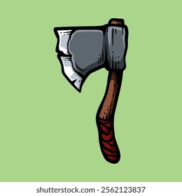 hatchet weapon axe isolated colored drawing line art style sketch classic vintage design illustration