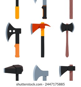 Hatchets and axe vector cartoon seamless pattern.