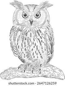 Hatching art sketch of owl bird vector illustration