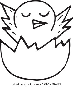 Hatching a chick hand drawn vector doodle illustration. Cartoon hatching a chick. Easter holiday design element, art. Isolated on white background