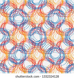 hatching color seamless pattern. Casual texture with hand drawn circles. Stylish colorful doodle