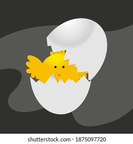Hatching eggs with baby chickens inside, drawing of eggs and chickens in cartoon style isolated on a black and gray background, vector illustration design, can be used for t-shirt printing, children's