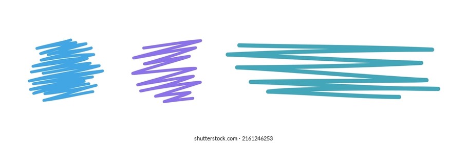 Hatching elements on white. Freehand colored hatchings. Sketchy elements. Hand drawn abstract lines. Colorful illustration