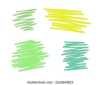 Hatching elements on white. Freehand colored hatchings. Sketchy elements. Hand drawn abstract lines. Pen art. Colorful illustration