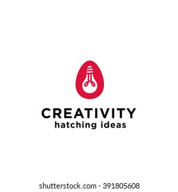 Hatching Ideas. Light Bulb in an Egg. Original Simple Minimal Symbol. Memorable Visual Metaphor. Represents Concept of Creativity, Genesis & Development of Ideas, Eureka, Effective Thinking etc.