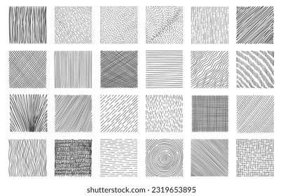 Hatching squares. Doodle geometric frame with crosshatch scratches, messy monochrome drawing technic, paper draft design. Vector isolated set of crosshatch frame geometric, line pencil illustration