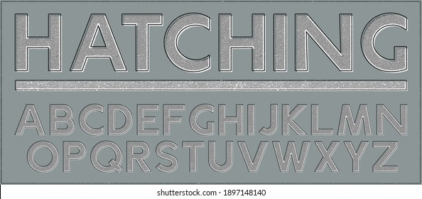 Hatching Texture Font Design. Geometric font with rough, eroded hatched texture. Unique new design. Compound path and optimised. Incredibly detailed, individually textured characters.