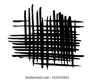 Hatching texture hand painted with black ink brush stroke, isolated on white background. Vector illustration