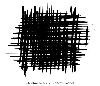 Hatching texture hand painted with black ink brush stroke, isolated on white background. Vector illustration