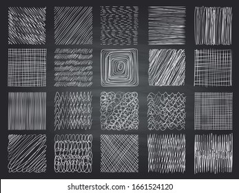 Hatching textures. Pencil sketching shading grunge effect vector patterns collection