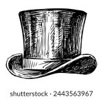 Hat,cylinder,top hat, male,accessory, fashion, classic, retro style, single,sketch,vector hand drawn illustration isolated on white