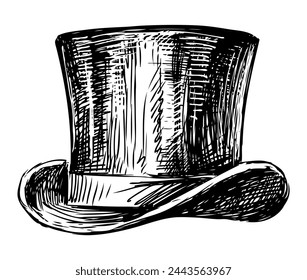 Hat,cylinder,top hat, male,accessory, fashion, classic, retro style, single,sketch,vector hand drawn illustration isolated on white