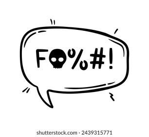 Hate angry talk, comic swear speech bubble. Aggressive expletive curse, feature expressive typography signs inside of black dialogue cloud. Vector profanity message, bully comment, rude or grumpy text