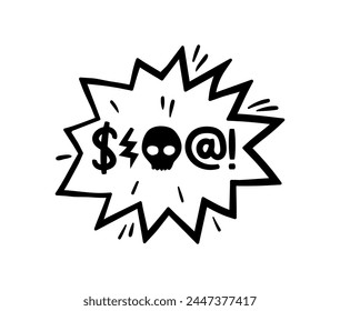 Hate angry talk, comic swear speech bubble. Aggressive expletive curse. Isolated vector bold, jagged explosion erupts with profanity, amplifying raw emotion, dialogue cloud with evil humor or scream