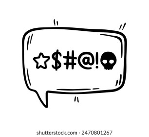 Hate angry talk, comic swear speech bubble. Aggressive expletive curse. Vector expressive typography signs inside of black dialogue cloud, intensity and emphasis of the profanity, rude comment message