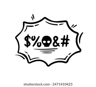 Hate angry talk, comic swear speech bubble. Aggressive expletive curse. Isolated vector black dialogue cloud with typography symbols, meaning profanity, scream, shout or furious negative emotions