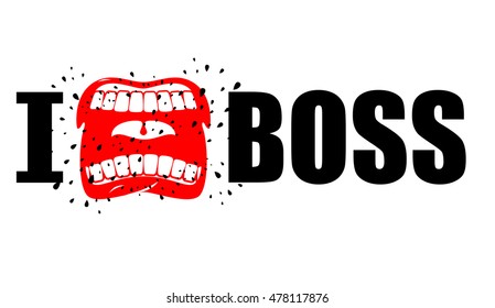 I hate boss. shout symbol of hatred and antipathy. Open mouth. Flying saliva. Yells and Shrill scream. Logo hatred his chief
