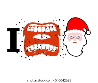 I hate christmas. shout symbol of hatred face Santa Claus. Aggressive Open mouth. Yelling and cursing 
