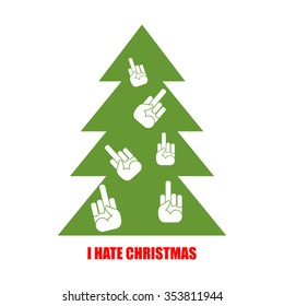  I hate Christmas. Xmas tree decorated with fuck. Antisocial emblem for haters of holiday.