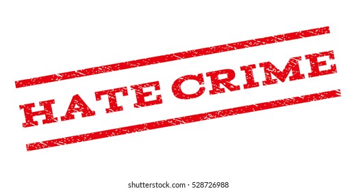 Hate Crime watermark stamp. Text caption between parallel lines with grunge design style. Rubber seal stamp with scratched texture. Vector red color ink imprint on a white background.