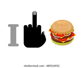 I hate hamburger. Fuck and burger. logo for healthy food. Against fast food