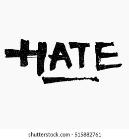Hate. Ink hand lettering. Modern brush calligraphy. Handwritten phrase. Inspiration graphic design typography element. Cool simple vector sign.