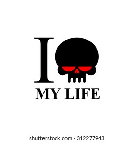 I Hate My Life. Sad Black Skull With Red Eyes. Logo For T-shirts.
