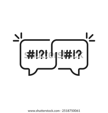 hate speech between two person in web. abstract trend modern graphic design thin line popup logotype element isolated on white. concept of aggressive speaking in internet or dissatisfaction badge