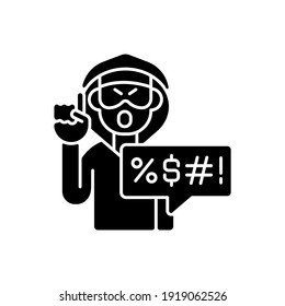 Hate Speech Black Glyph Icon. Offensive Comment. Rude Talk. Shaming And Spreading Negativity. Cyberbullying And Cyberharassment. Silhouette Symbol On White Space. Vector Isolated Illustration