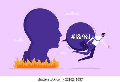 Hate Speech, Bullying, Words Or Message That Hurt People, Aggressive Management Style, Racism In Workplace Concept, Aggressive Man Shout With Speech Bubble To Hurt Coworker