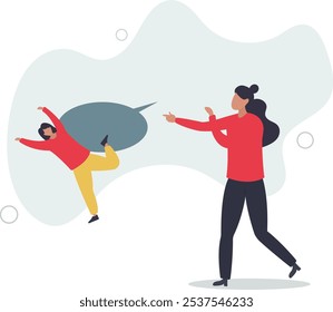 Hate speech, bullying, words or message that hurt people, aggressive management style, racism in workplace concept.flat characters.
