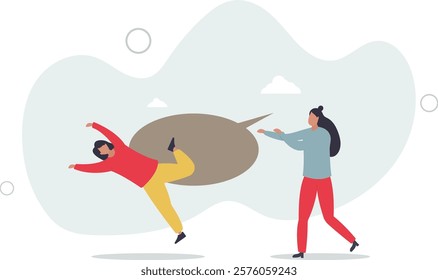 Hate speech, bullying, words or message that hurt people, aggressive management style, racism in workplace concept.flat characters.