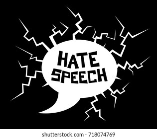 Hate speech - destructive dialogue bubble as metaphor of violent, offensive and harmful talking and speaking. Vector illustration of verbal attack, assault and insult