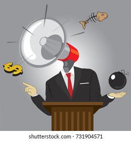 Hate Speech man. Cartoon illustration of Speaker man