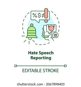 Hate speech reporting concept icon. Hate speech countering abstract idea thin line illustration. Combating bias crime effectively. Vector isolated outline color drawing. Editable stroke