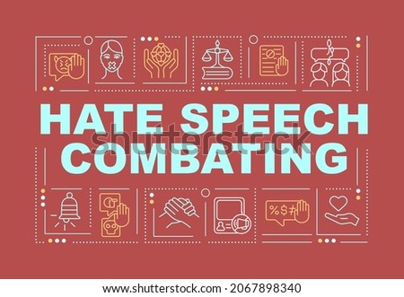 Hate speech tackling word concepts banner. Criminal punishment. Infographics with linear icons on blue background. Isolated creative typography. Vector outline color illustration with text